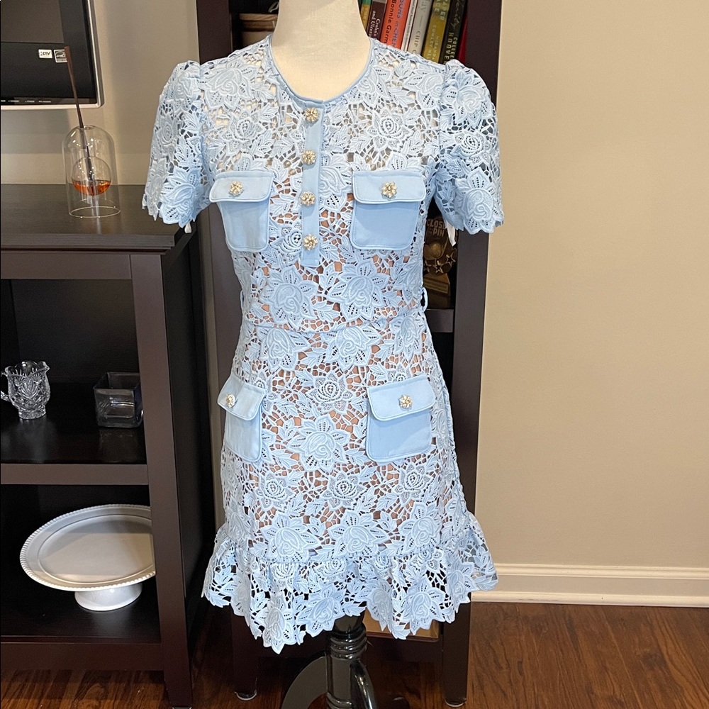 Sierra Darien Elegant Blue Lace Mini dress xs